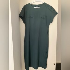 Theory Green Button-Detail Midi Dress